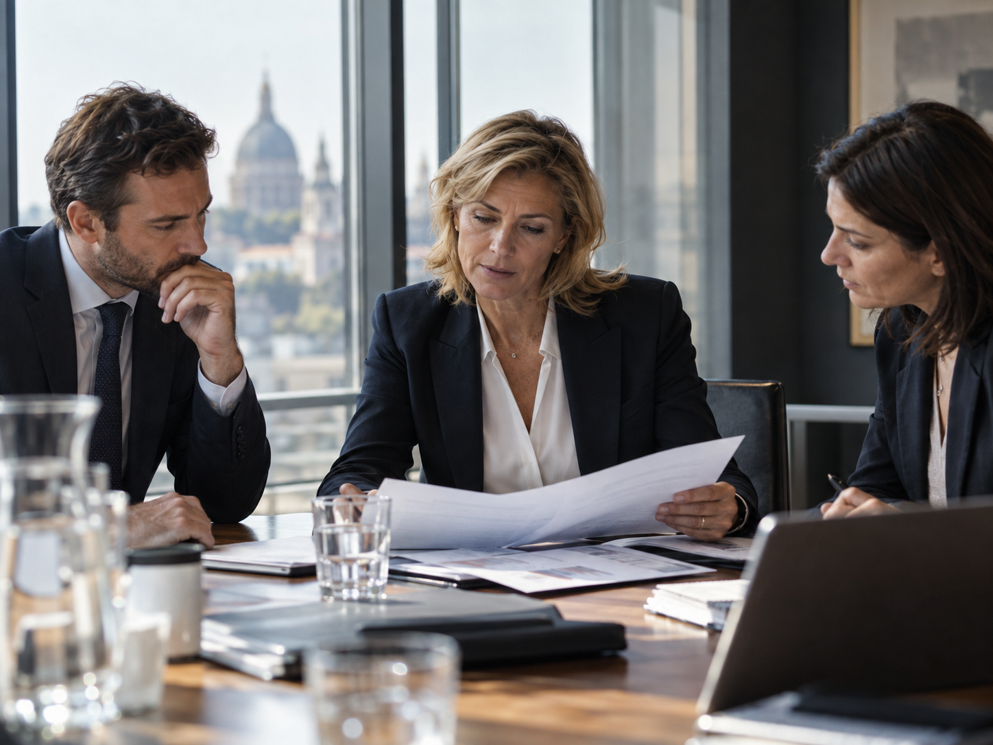 Imprenditrice riunita con il proprio gruppo di consulenti