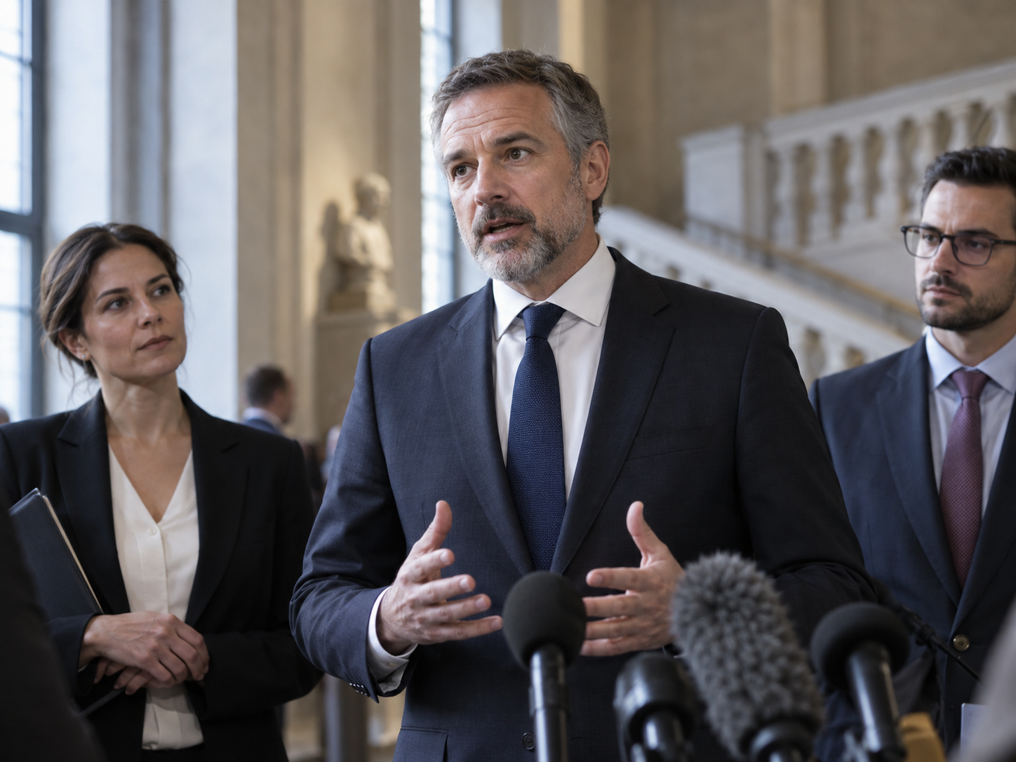 Rappresentante istituzionale durante un briefing con la stampa